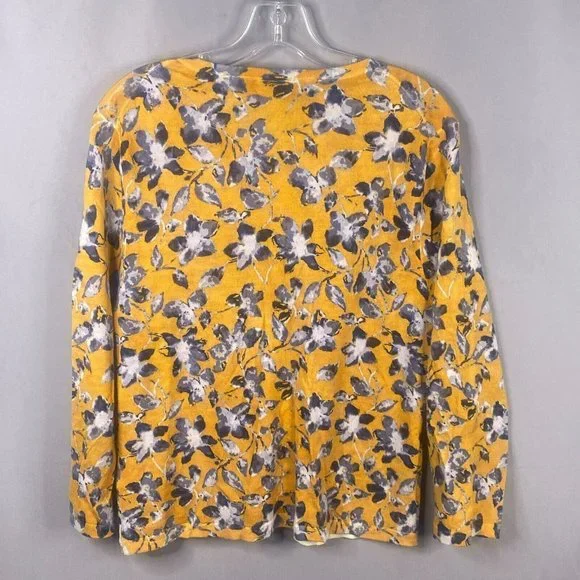 Garnet Hill Cardigan XL Gold Signature Eco Merino Sweater Floral Lightweight - Picture 2 of 13